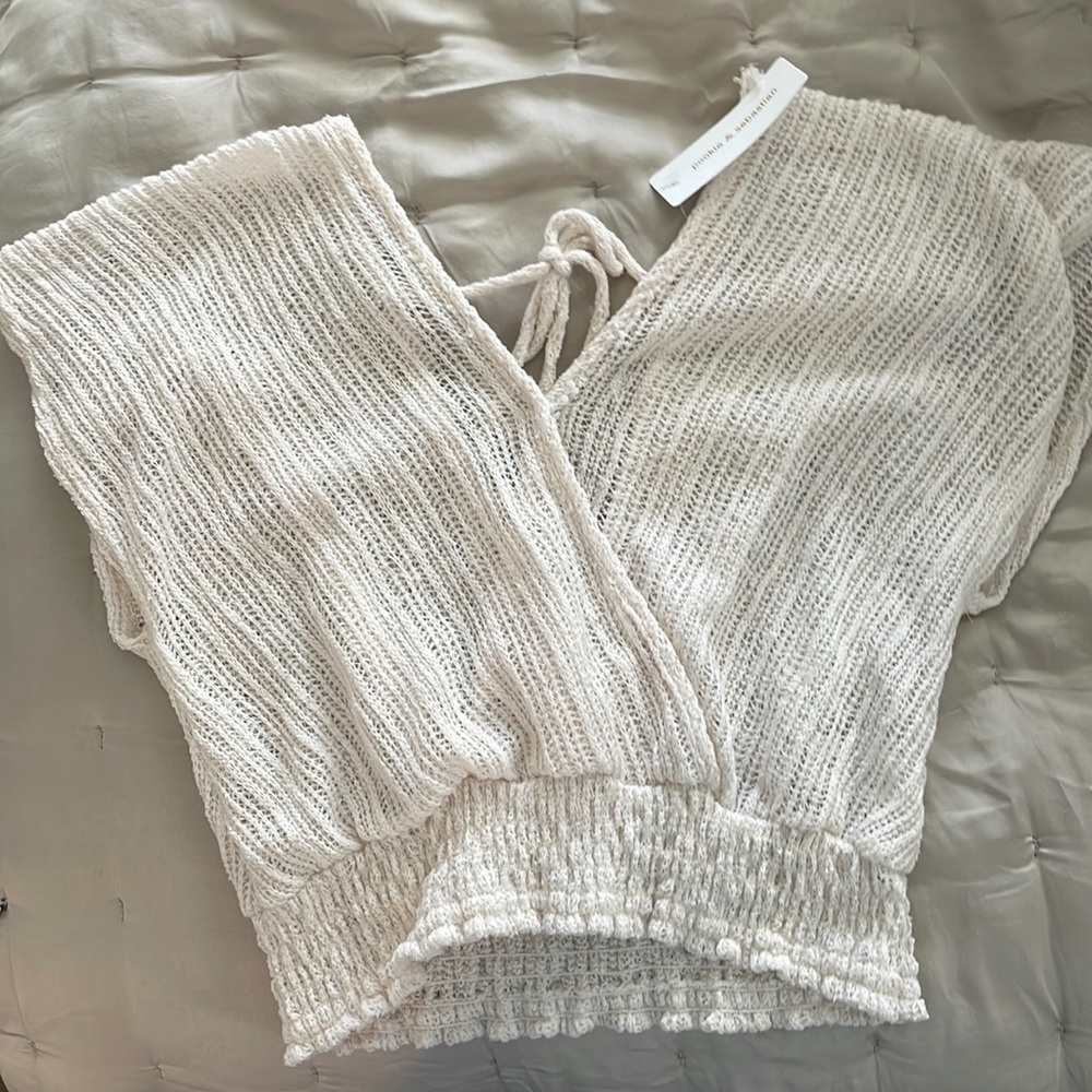 pookie and sebastian meri tie back ribbed top